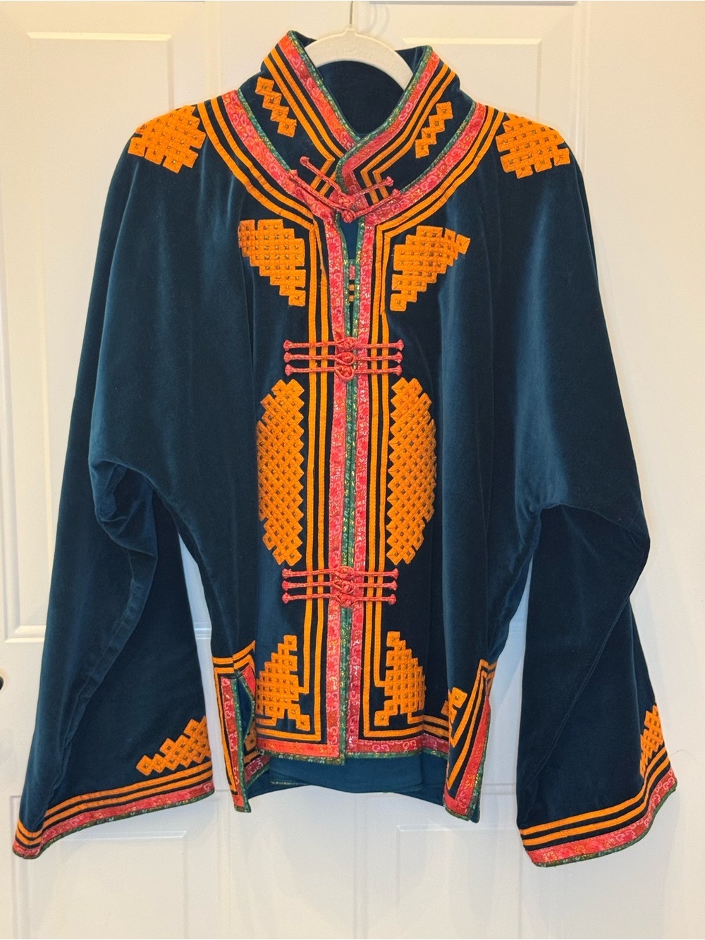 Vintage Velvet Frog Closure Jacket Embroidered Appliqué Boho Maximalist Wearable